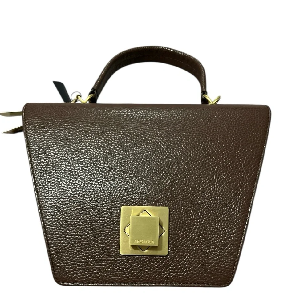 Brand new ARCADIA Made In Italy Leather Asymmetrical Geo Satchel Handbag
